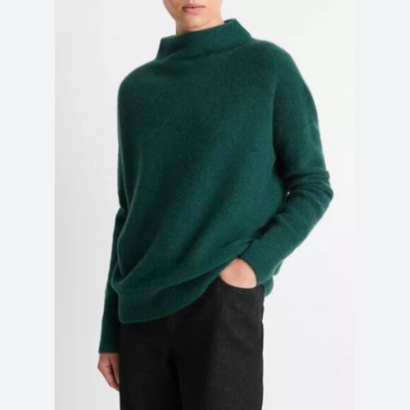 New Vince Boiled Cashmere Funnel Neck Pullover in Heather Jade Lake - Picture 1 of 9